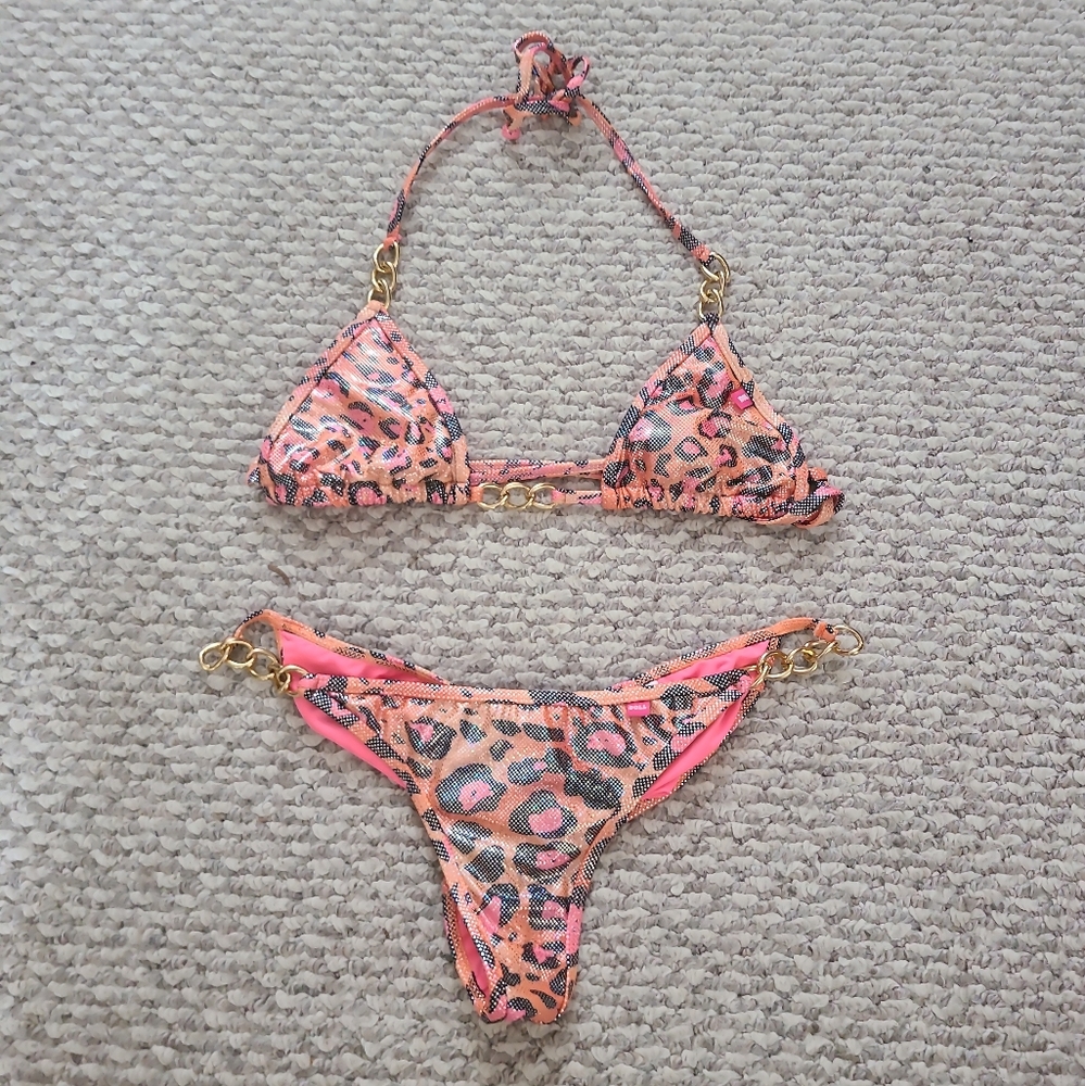Leopard Print Bikini with Gold Accents